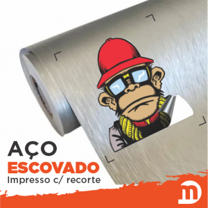 Adesivo 0,10 Aço Escovado Prata Impresso com recorte eletrônico PVC calandrado 150 micras  4x0   Marca: Alltak