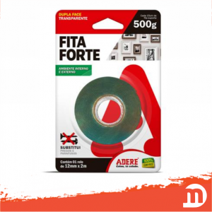 Fita Dupla Face ADERE CARTELA Extra Forte 12mm x 2m    Ambiente Interno e Externo