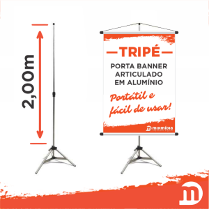 PORTA BANNER Tripé / Alumínio Até 2,00m de altura  / Base Articulada  / Com case de transporte